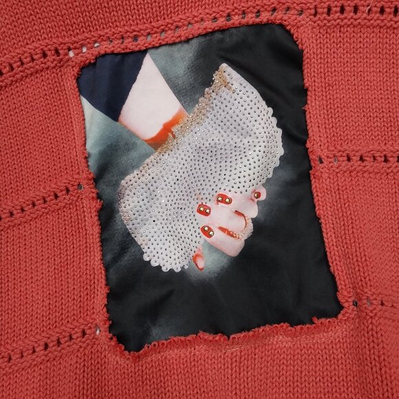 3231 Size XXL Upcycled Sweater Button Down Shirt Combo. In Blue and Salmon Color - Picture 3 of 6